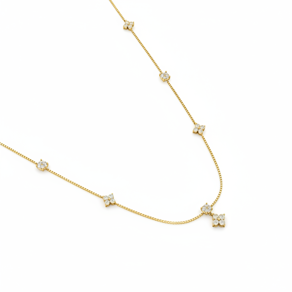 Flower Diamond Charm Necklace