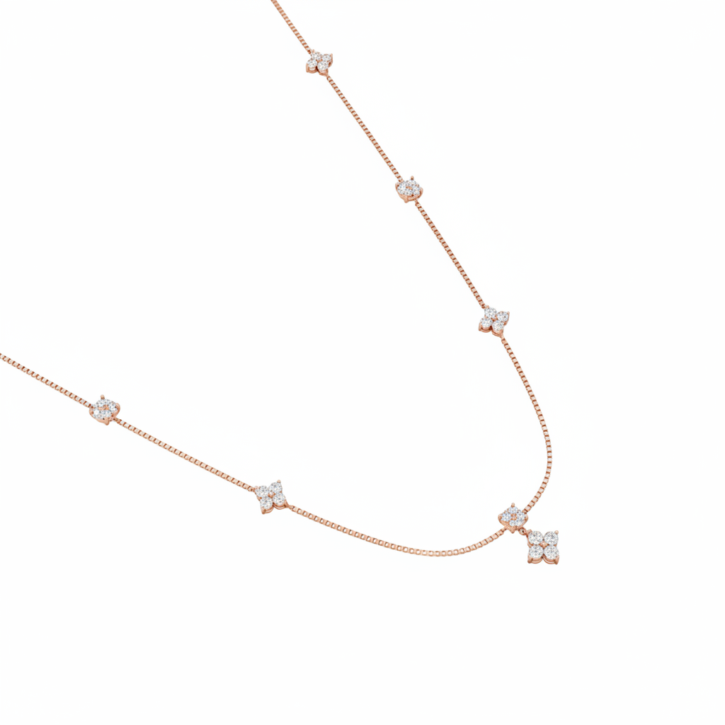 Flower Diamond Charm Necklace