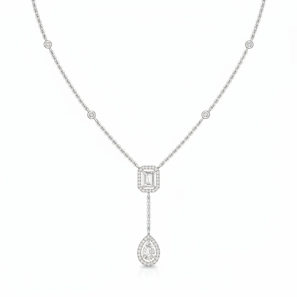 Emerald Pear Drop Halo Necklace