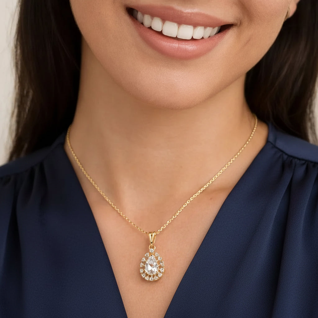 Pear Halo Teardrop Pendant