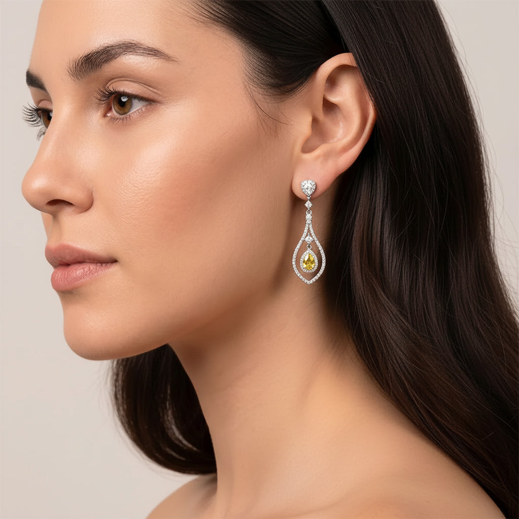 Yellow Saphhire Teardrop Earrings
