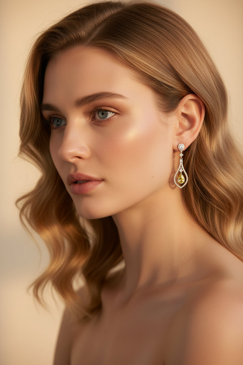 Yellow Saphhire Teardrop Earrings