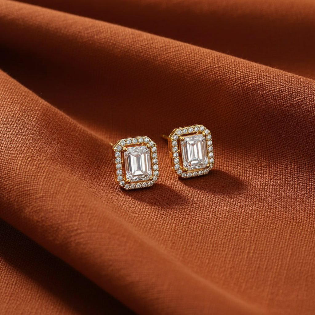 Royal Halo Emerald Stud Earrings