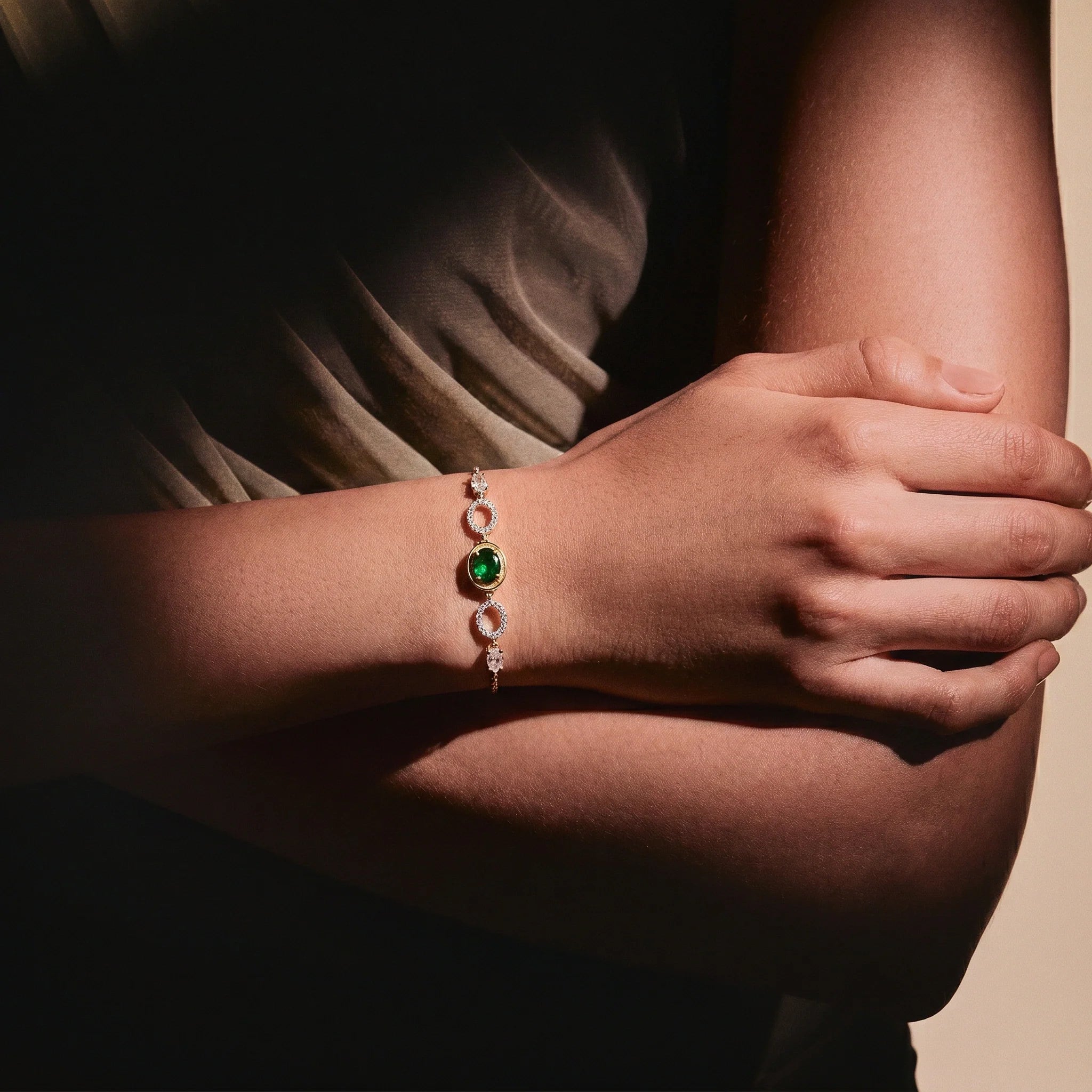 Gold Emerald Orbit Bracelet