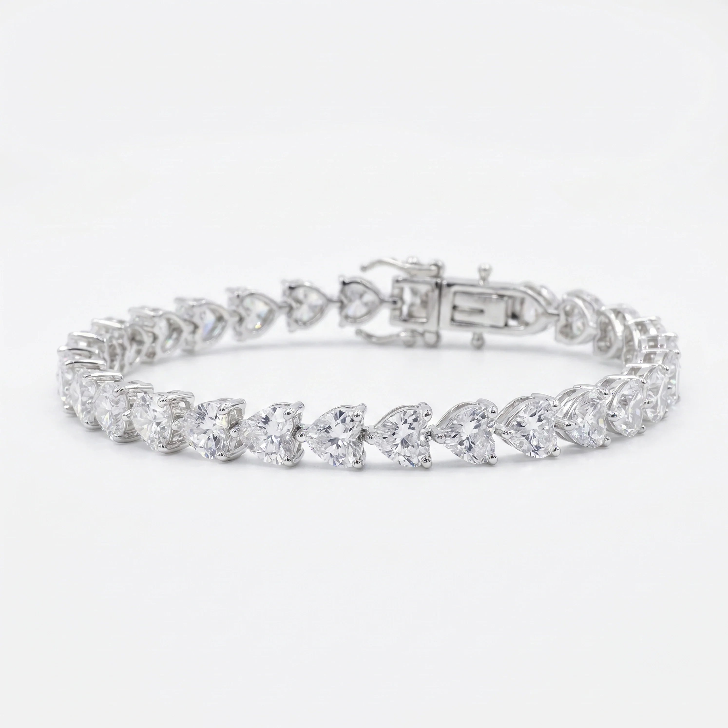 Silver Heart Line Tennis Bracelet