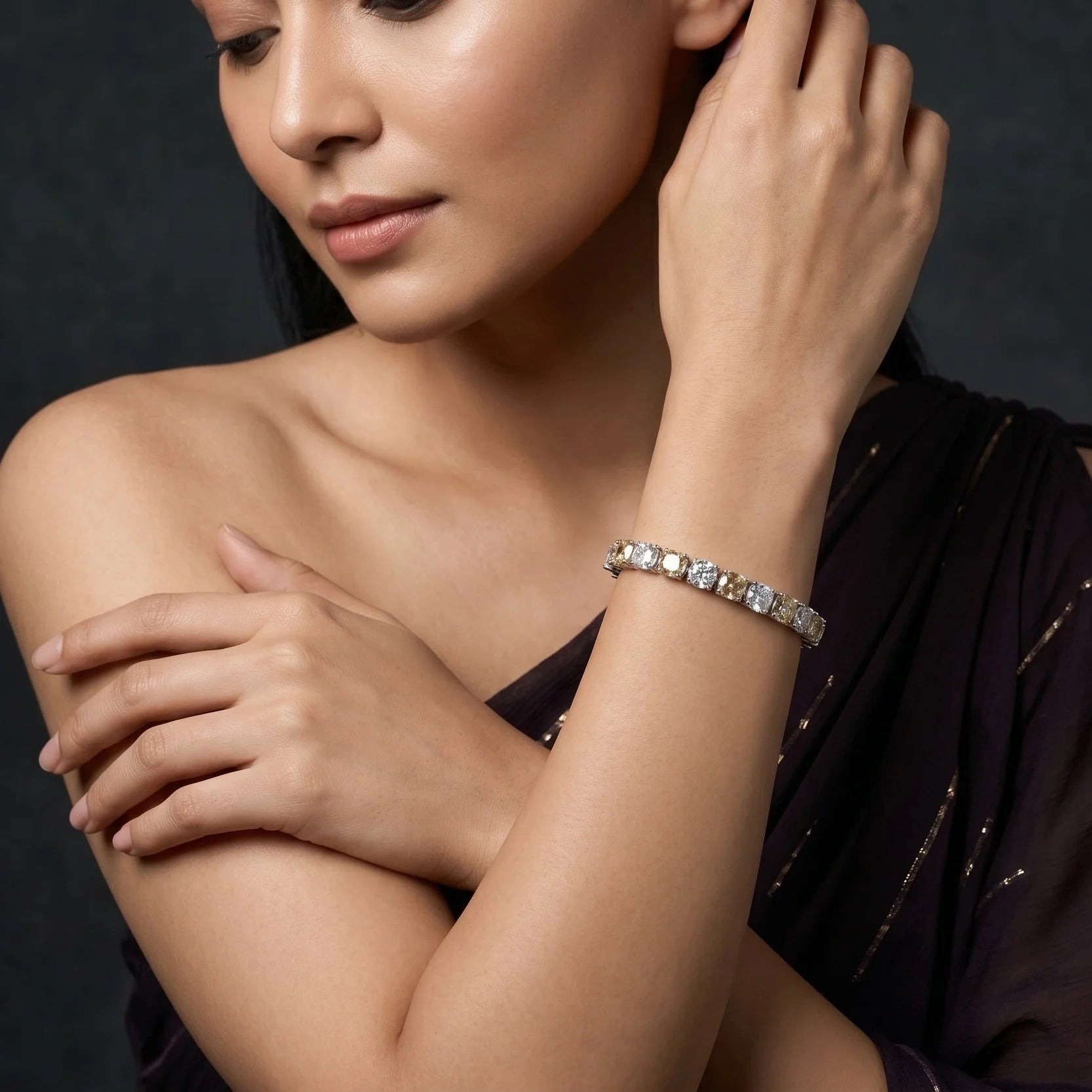 Champagne Cushion Tennis Bracelet