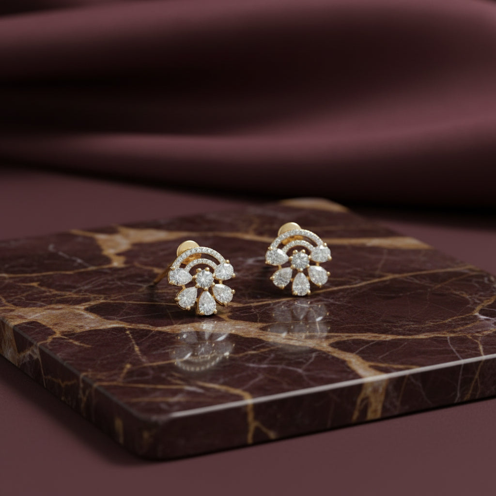 Pear Petal Arc Stud Earrings