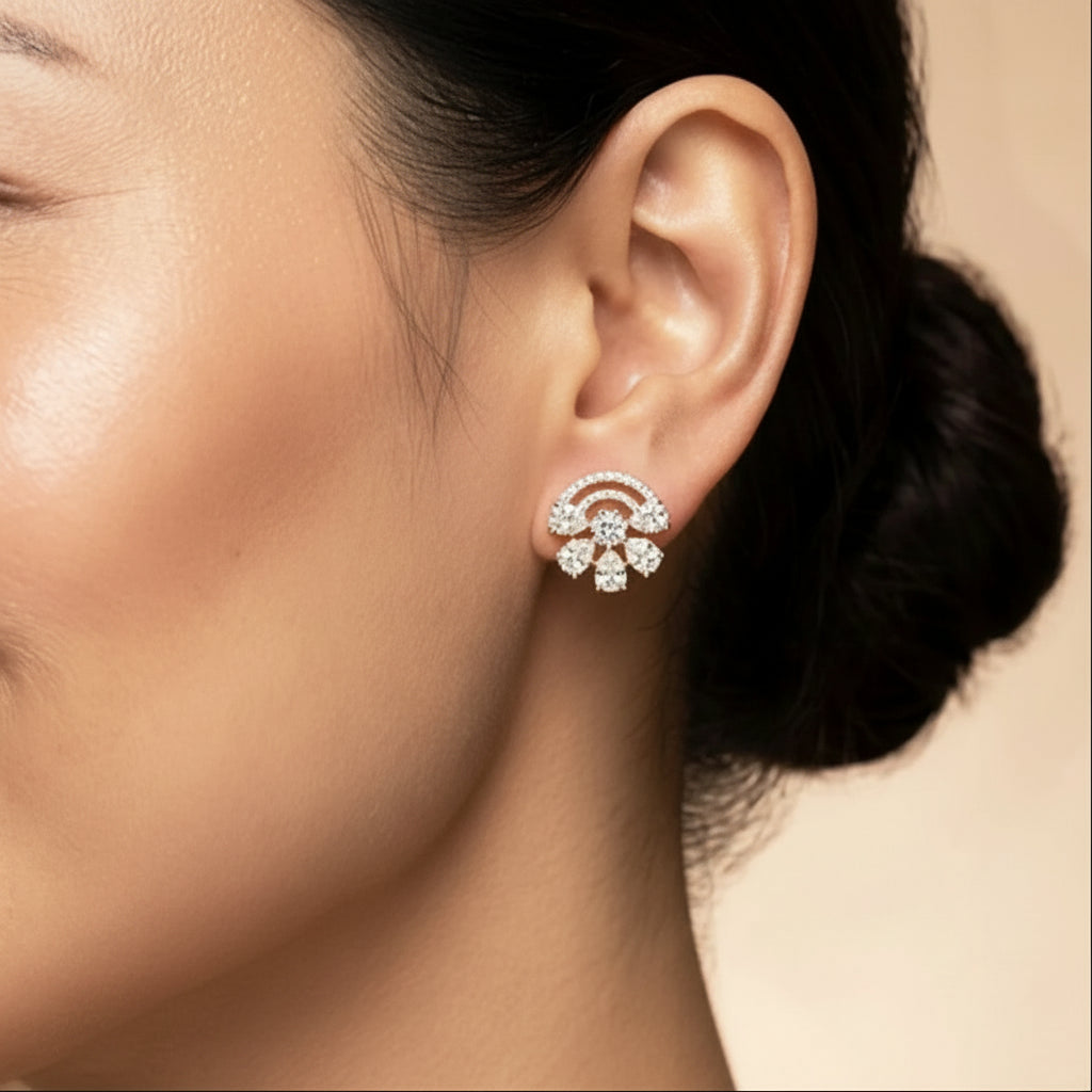 Pear Petal Arc Stud Earrings