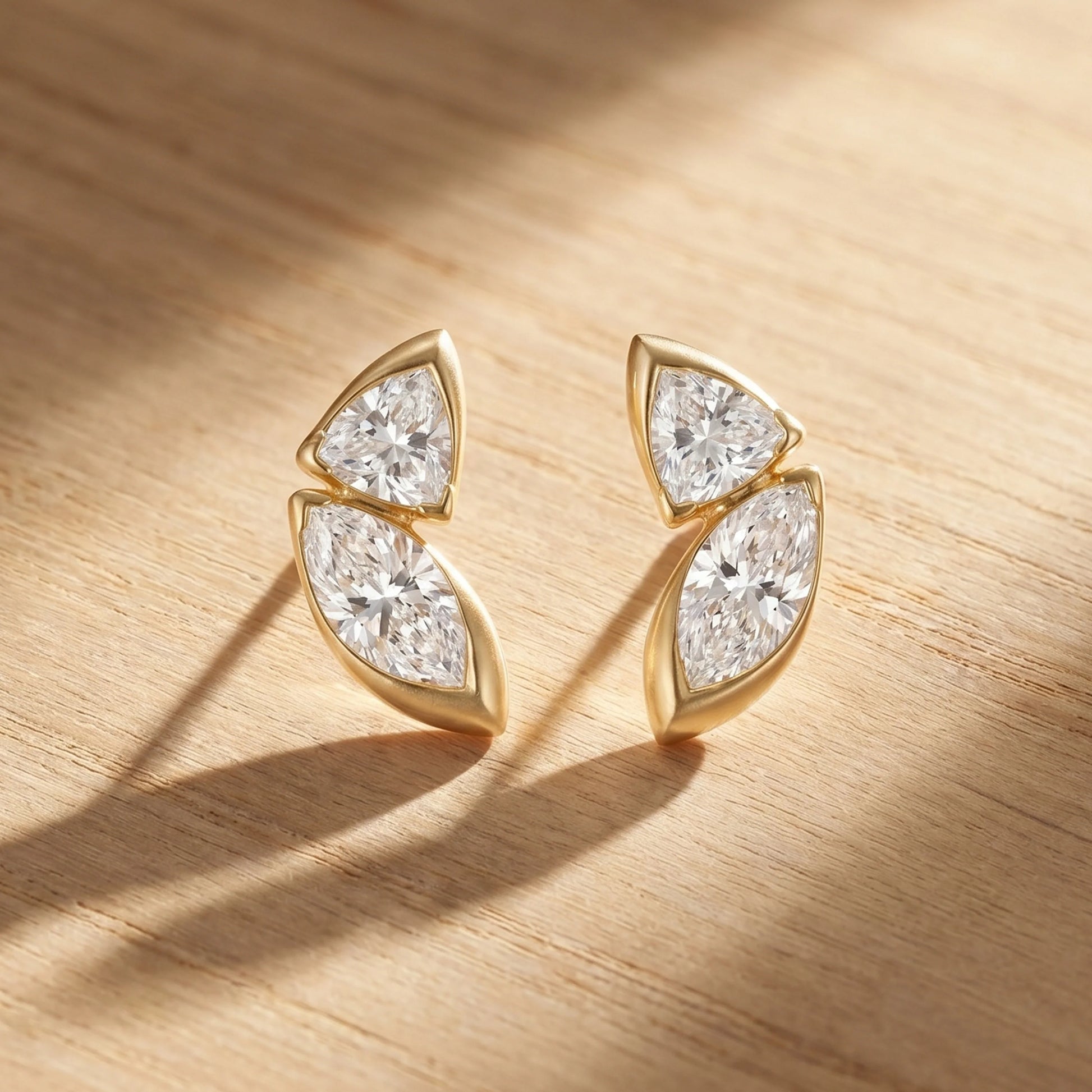 Gold Dual Stone Leaf Earrings