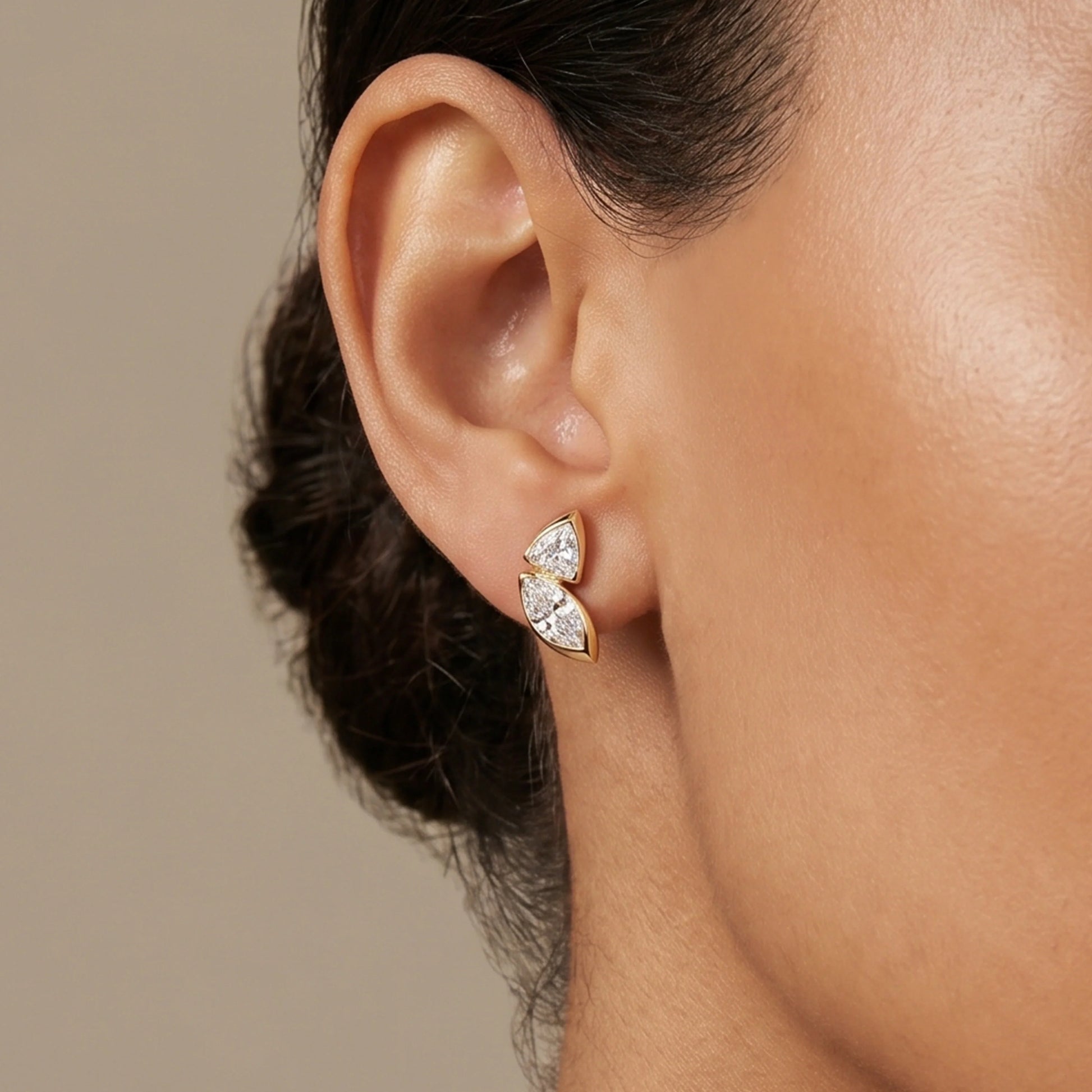 Gold Dual Stone Leaf Earrings