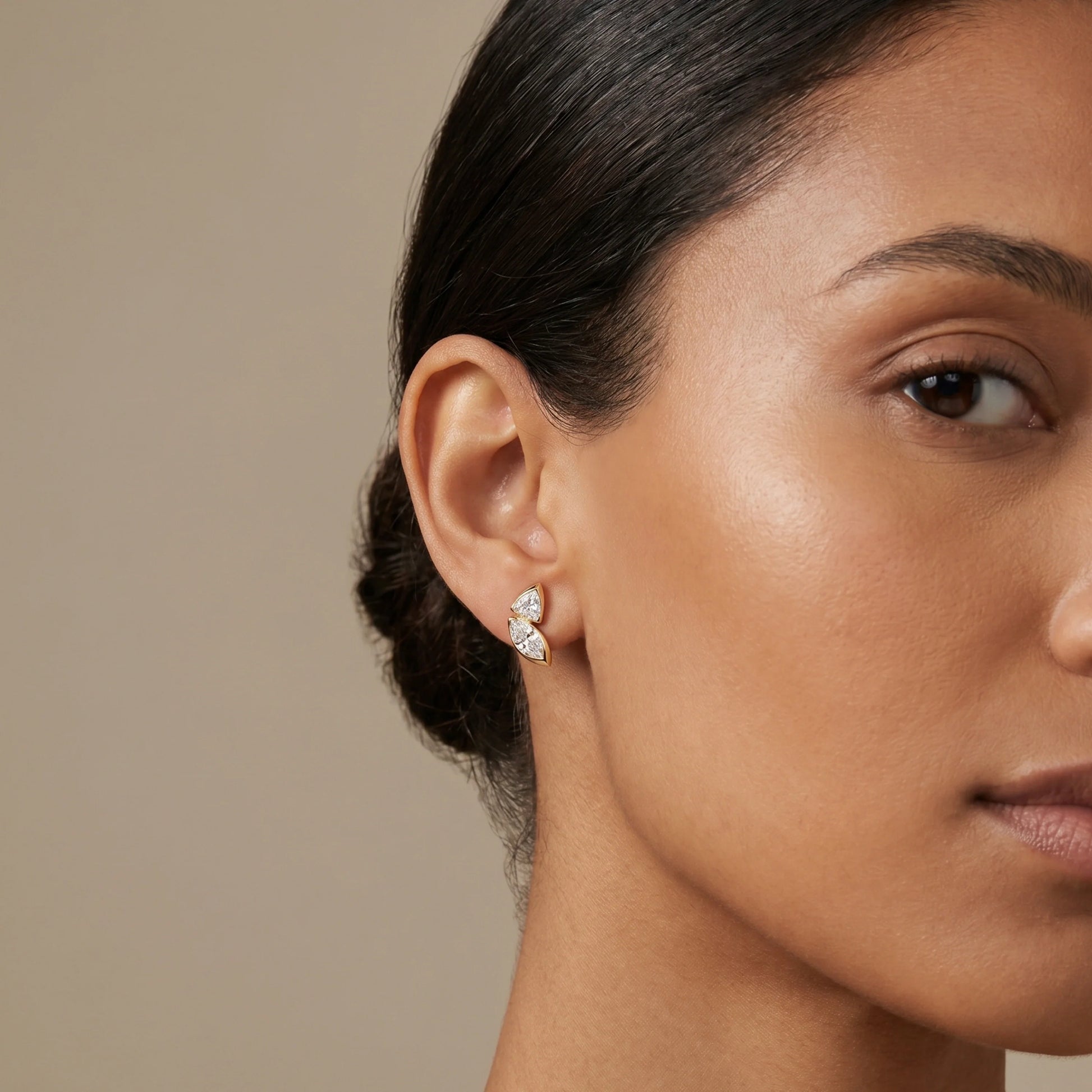 Gold Dual Stone Leaf Earrings