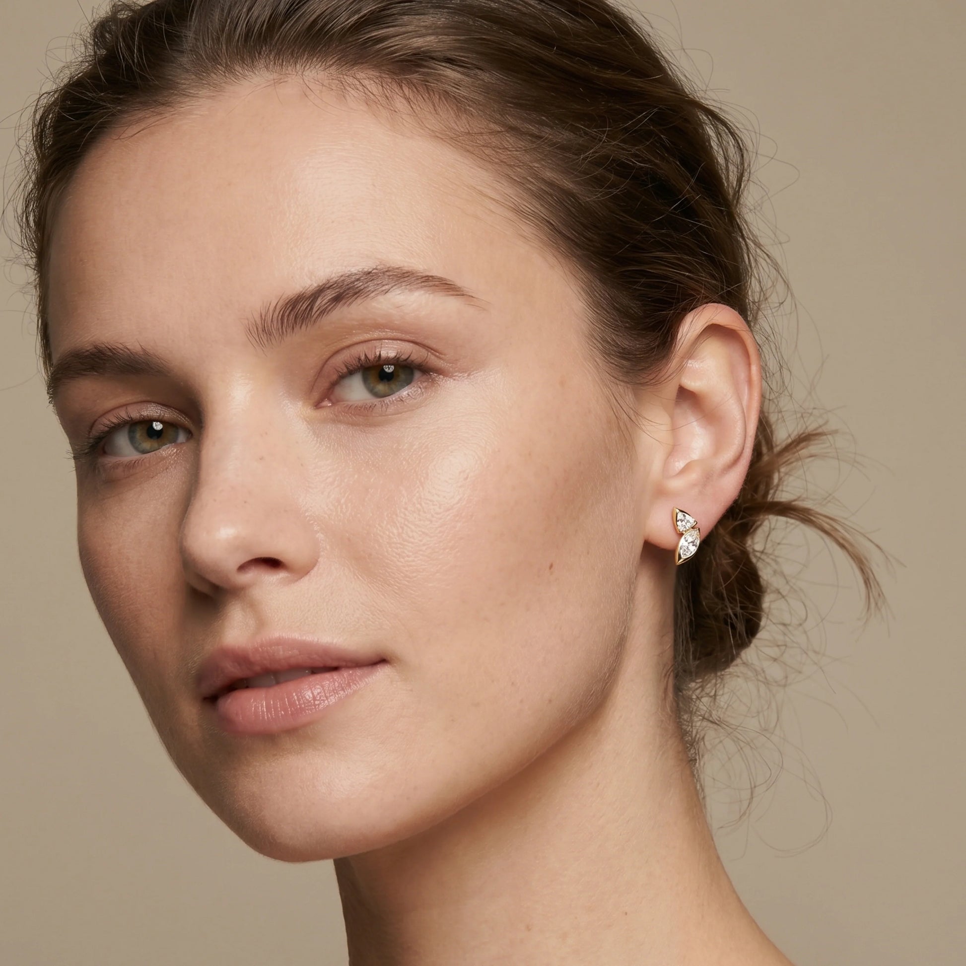 Gold Dual Stone Leaf Earrings