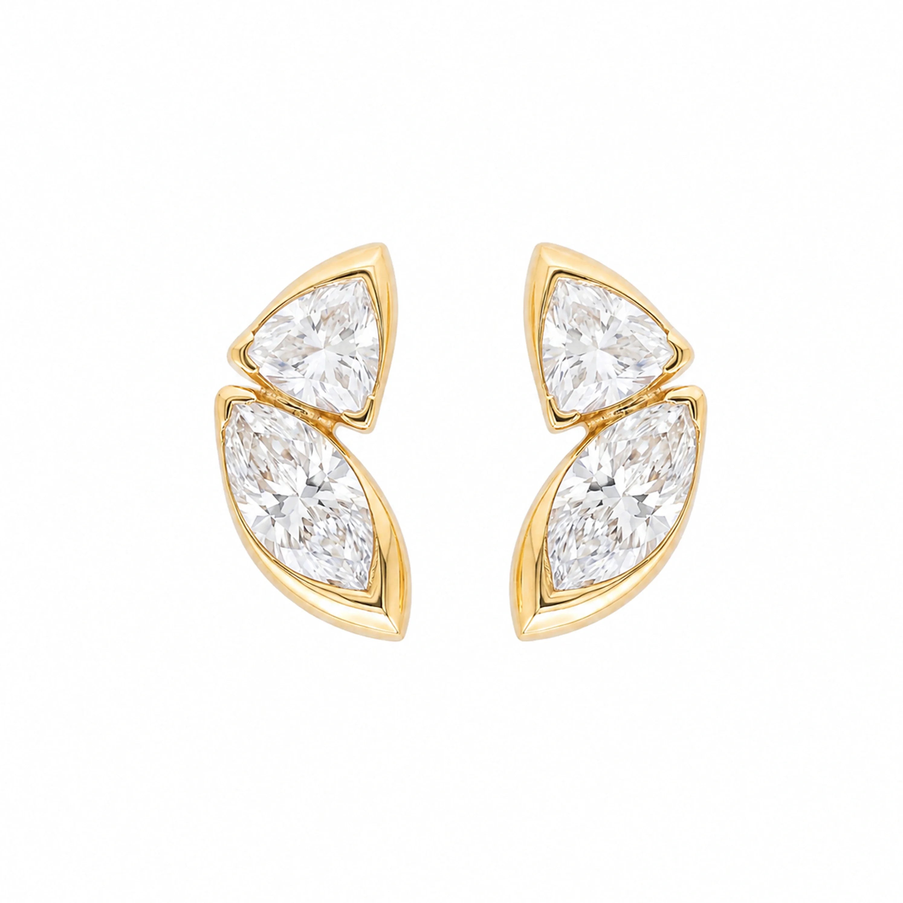 Gold Dual Stone Leaf Earrings