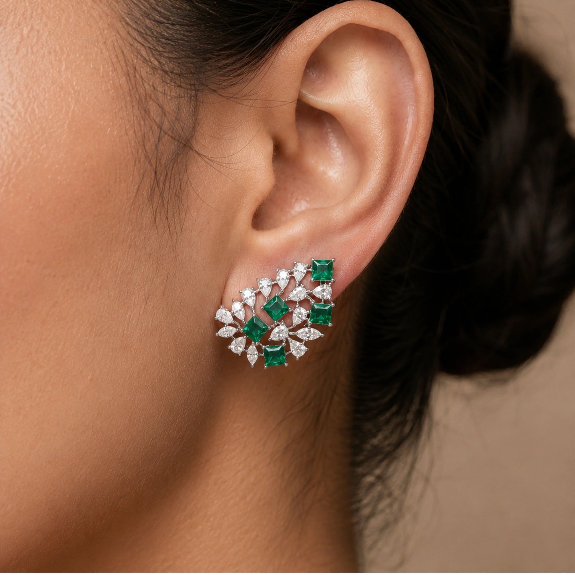 Silver Green Lattice Earrings
