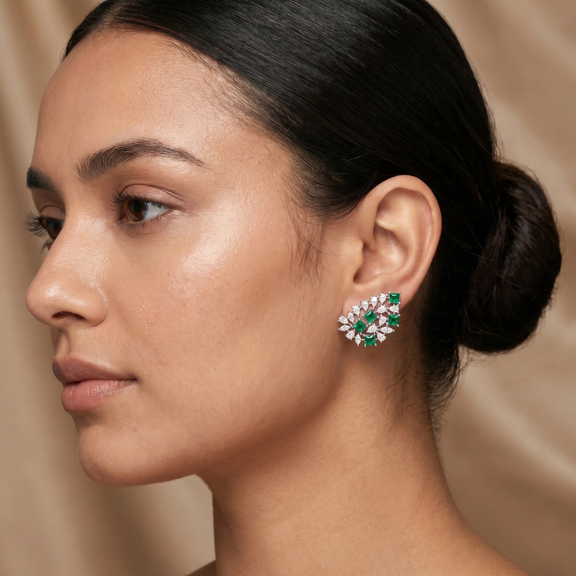 Silver Green Lattice Earrings