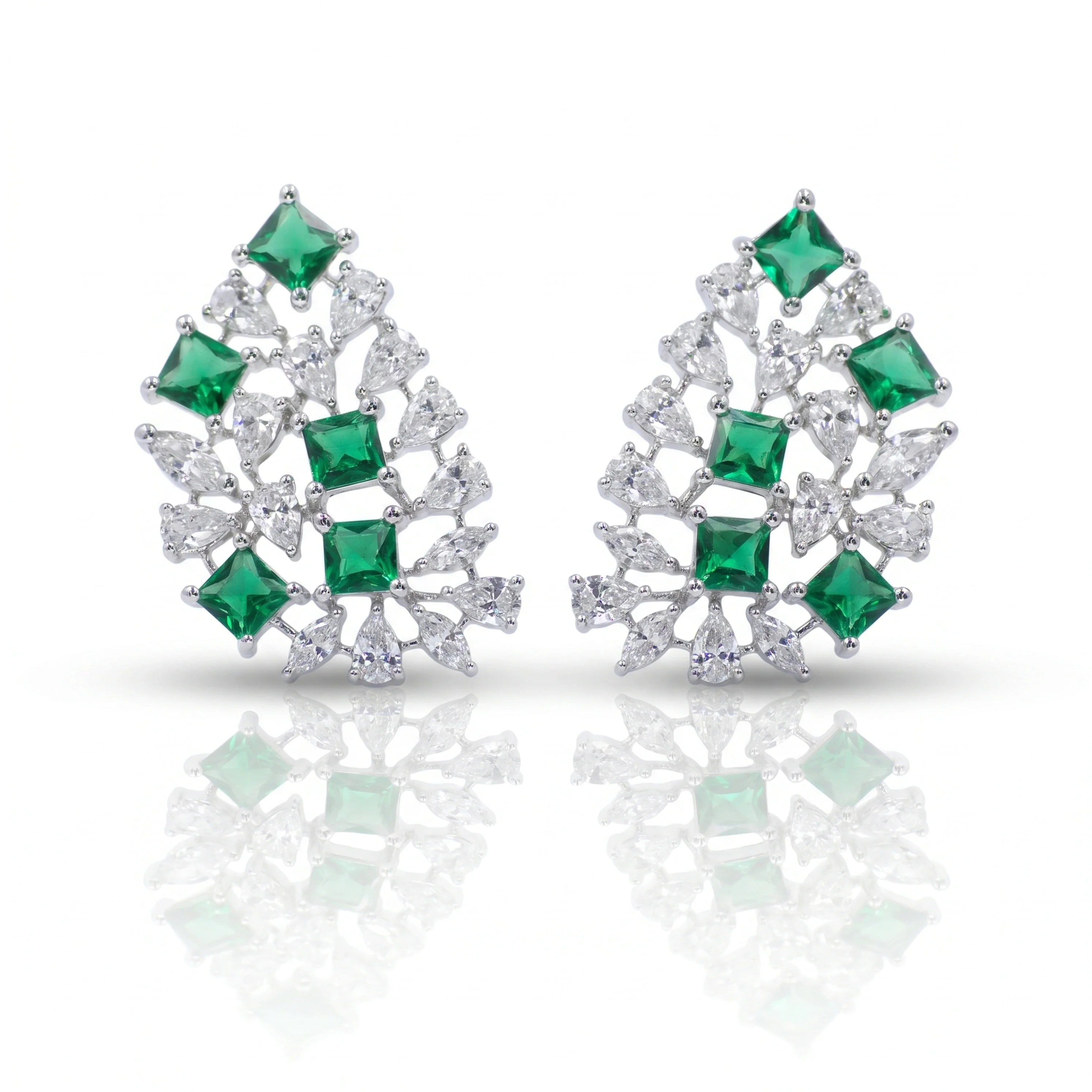 Silver Green Lattice Earrings