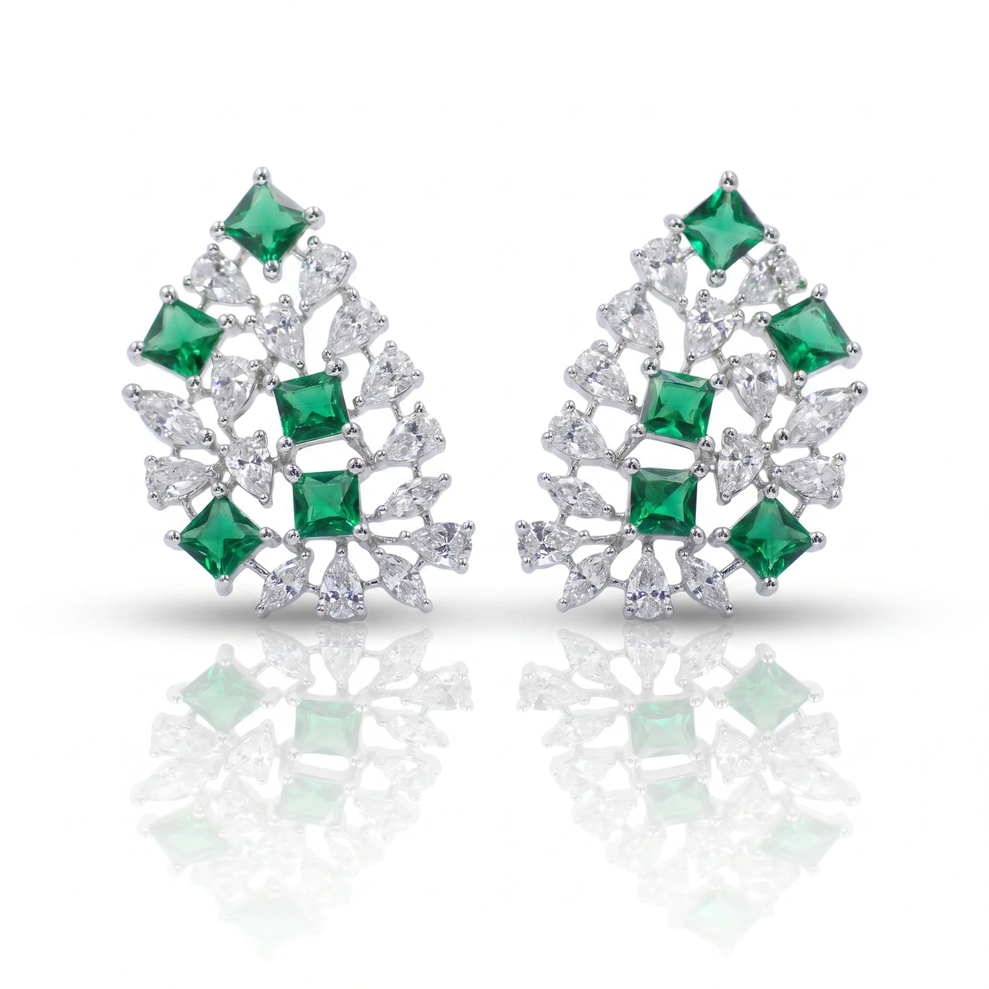 Silver Green Lattice Earrings