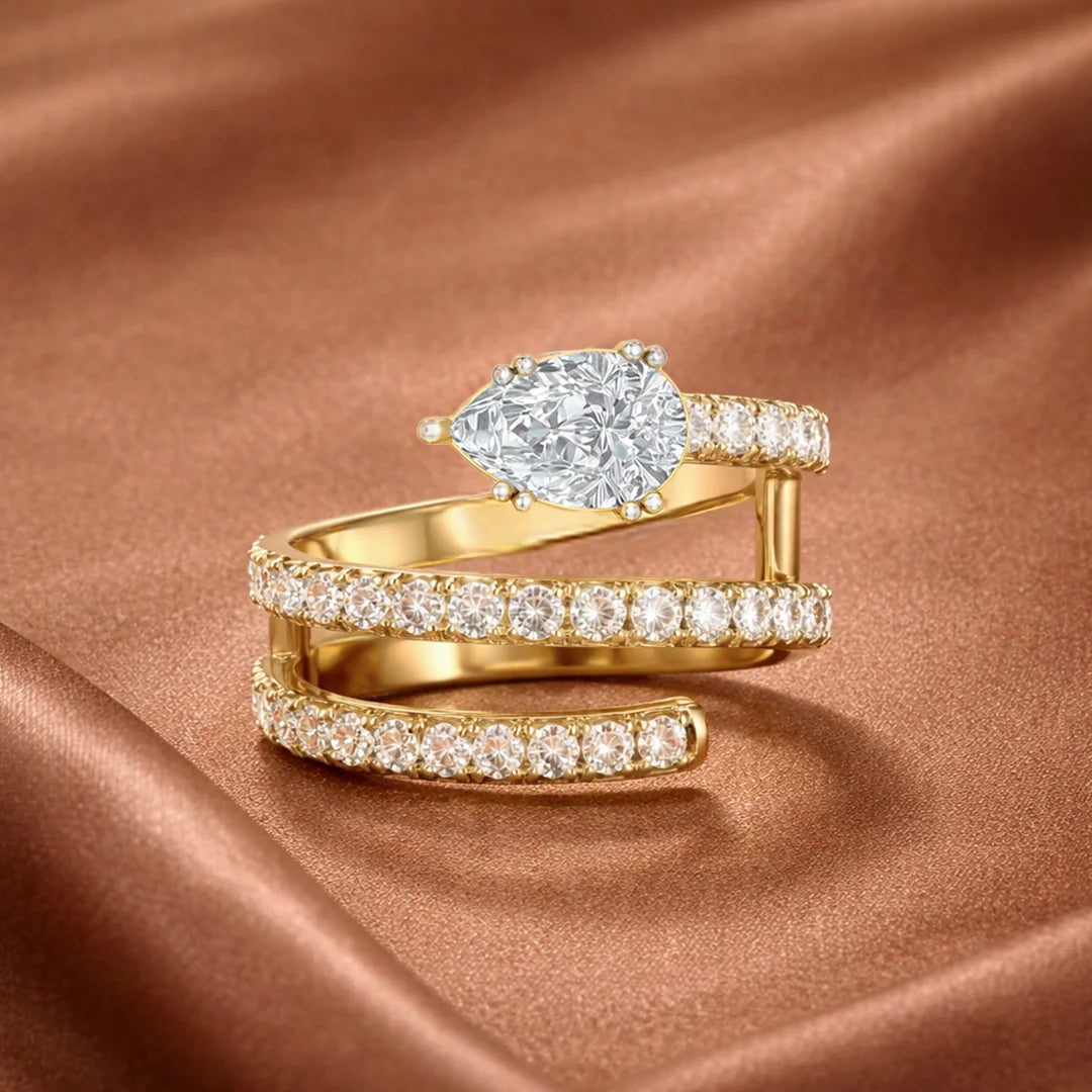 Gold Triple Wrap Pear Ring
