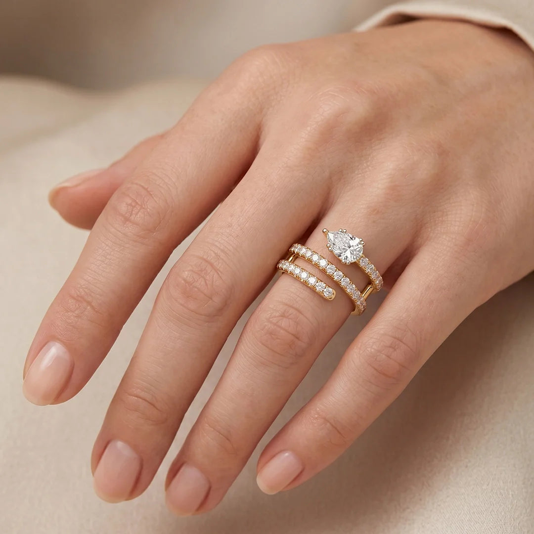 Gold Triple Wrap Pear Ring