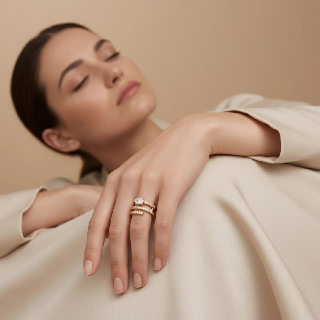 Gold Triple Wrap Pear Ring