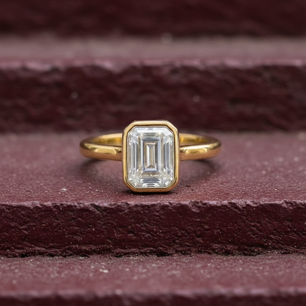 Gold Emerald Cut Bezel Ring