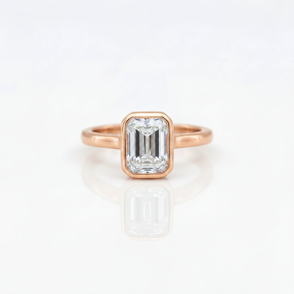 Gold Emerald Cut Bezel Ring