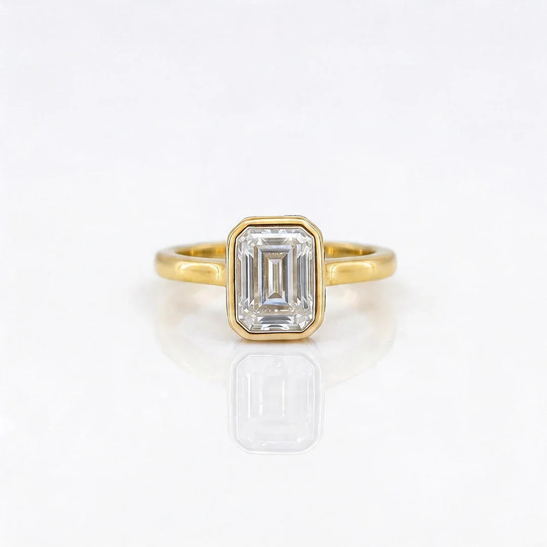 Gold Emerald Cut Bezel Ring