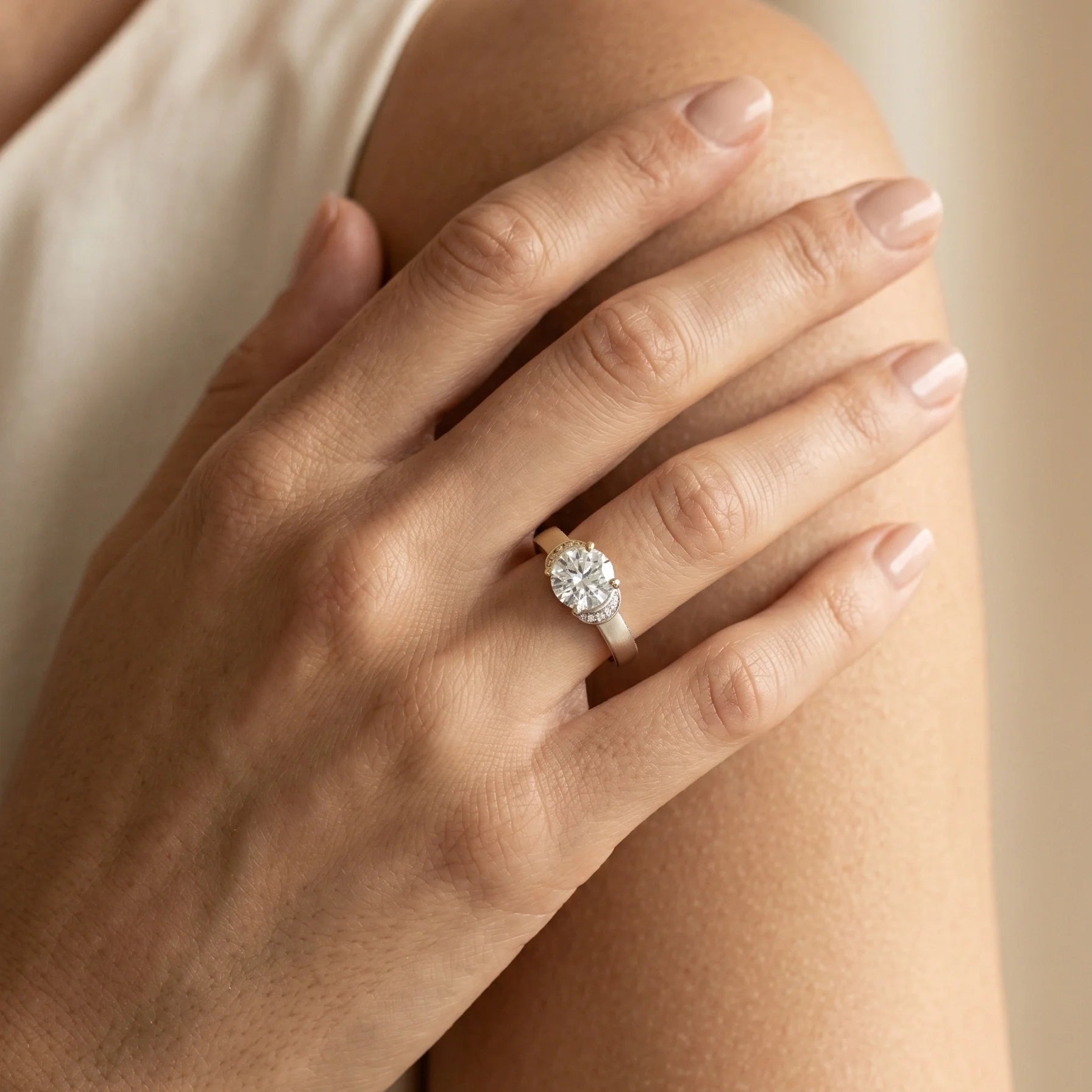Two Tone Embrace Solitaire Ring