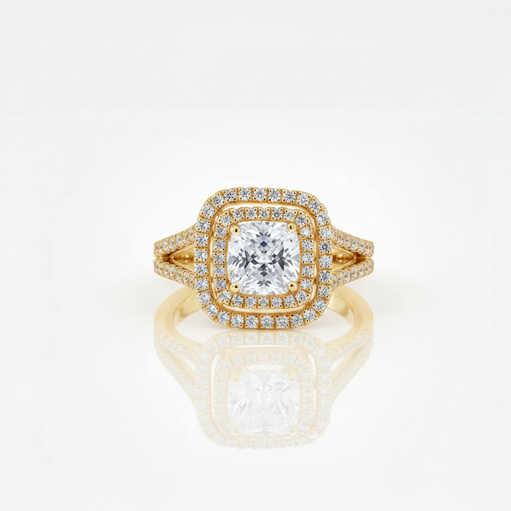 Cushion Split Shank Halo Ring