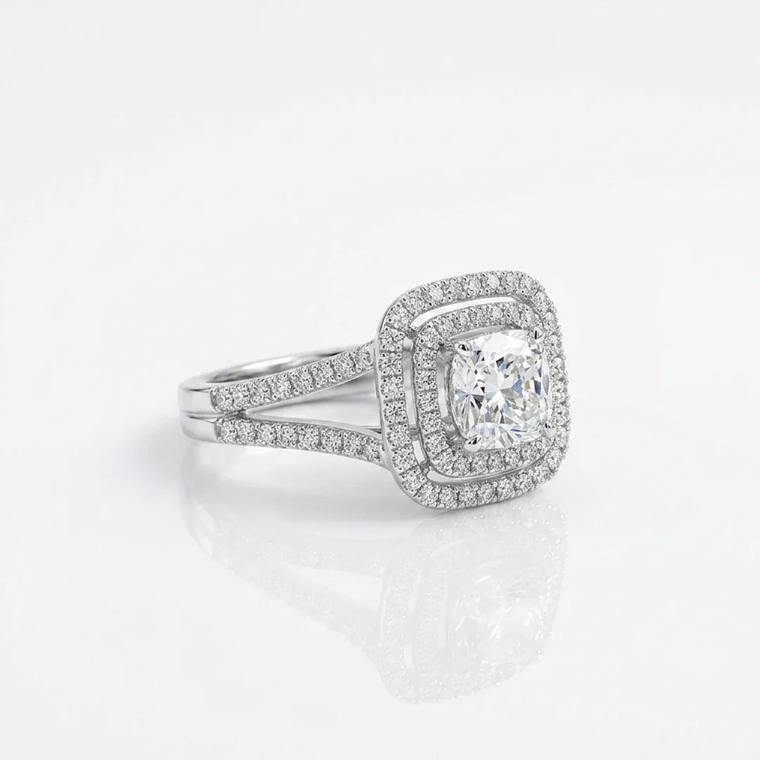 Cushion Split Shank Halo Ring