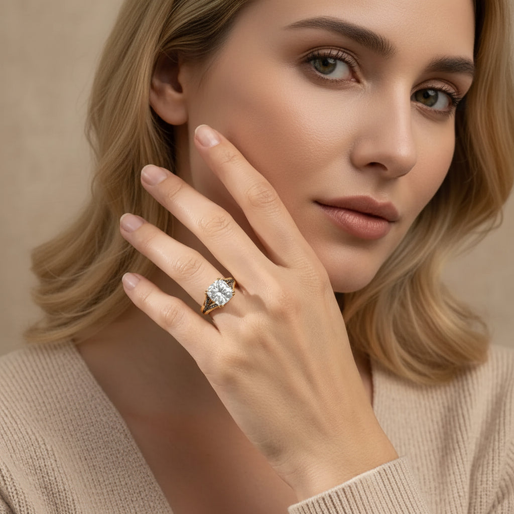 Cushion Split Solitaire Ring