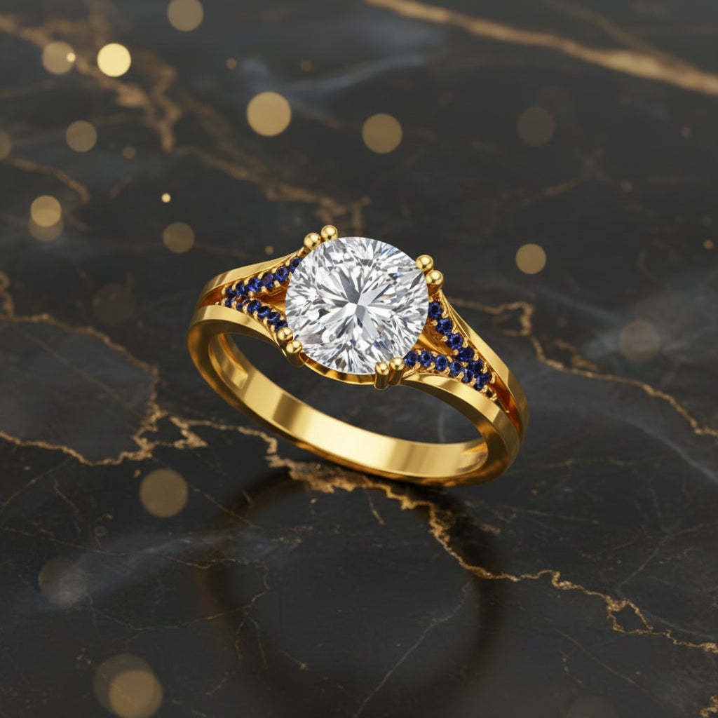 Cushion Split Solitaire Ring