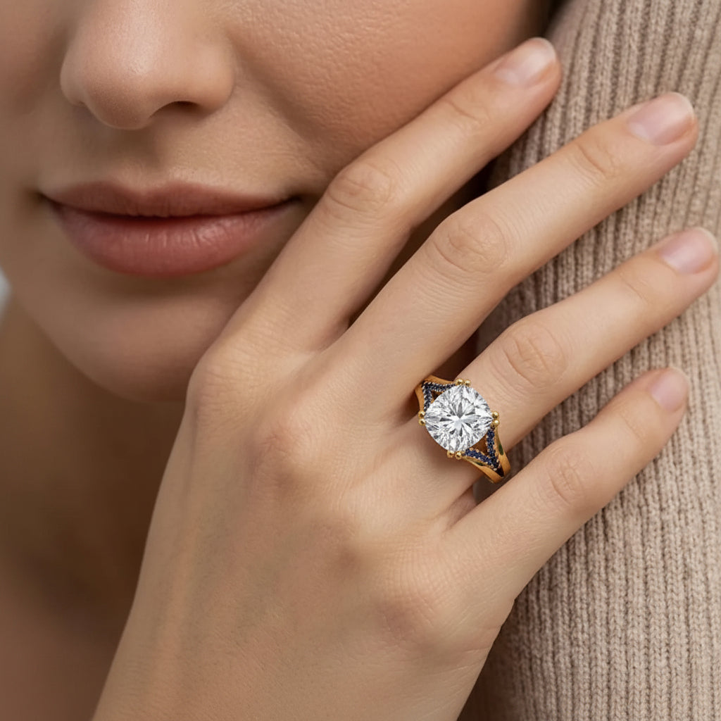 Cushion Split Solitaire Ring