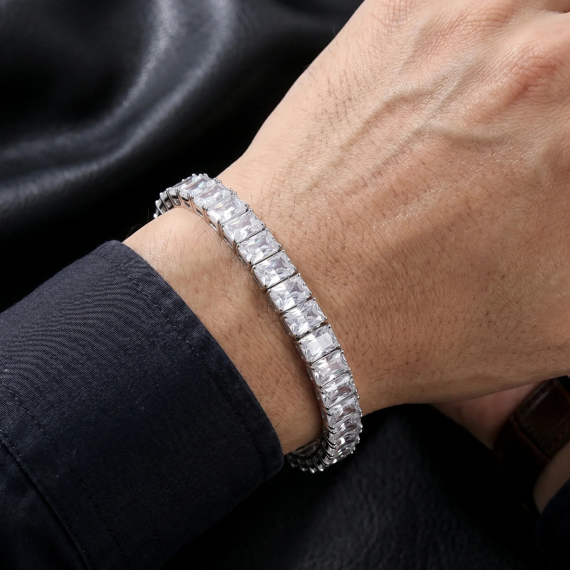 Silver Emerald Cut Tennis Bracelet