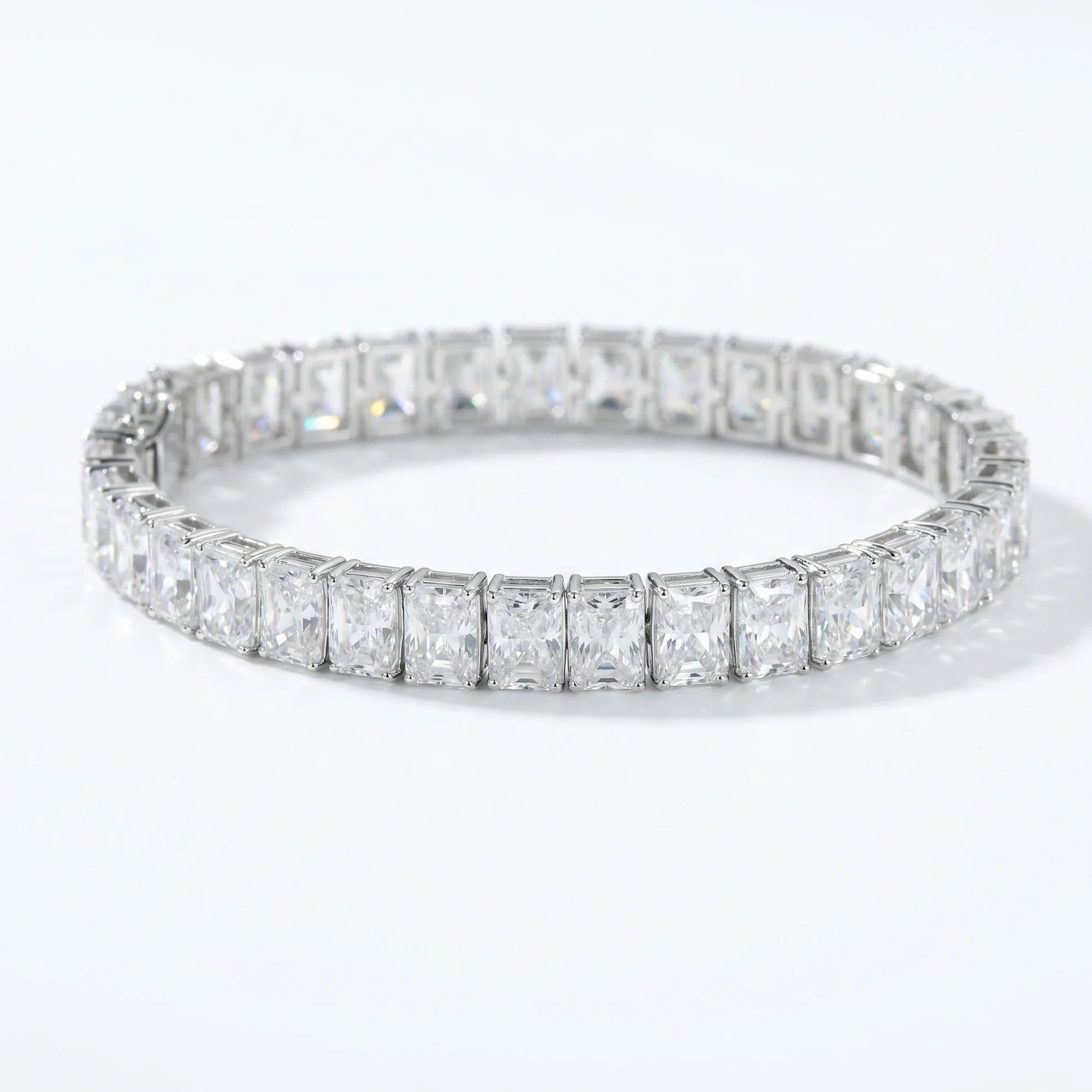 Silver Emerald Cut Tennis Bracelet