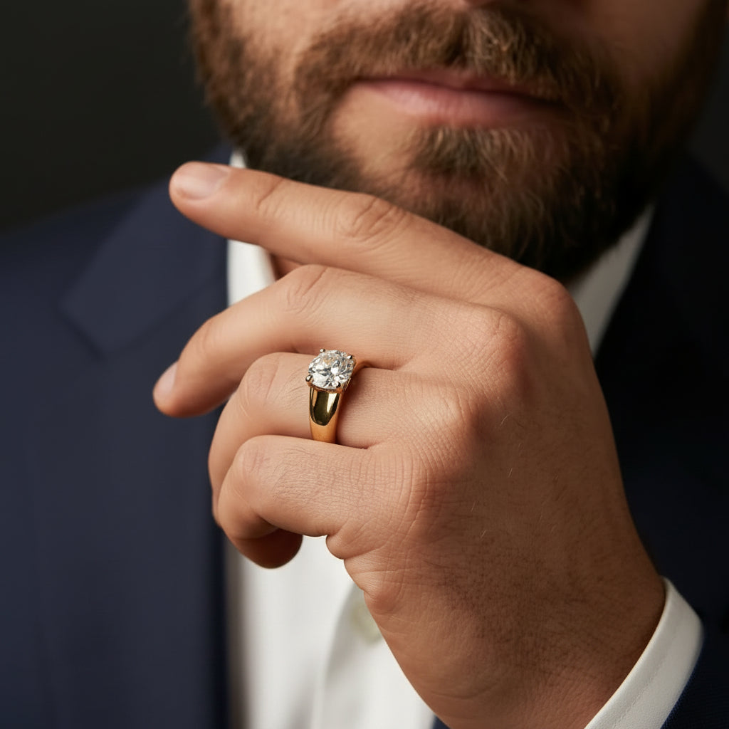 Round Solitaire Band Ring Men