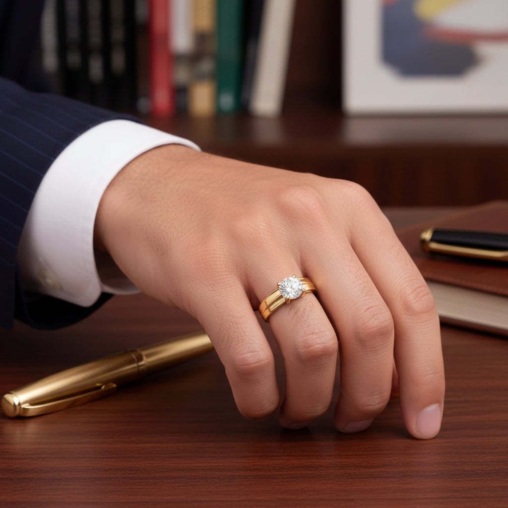 Round Solitaire Band Ring Men