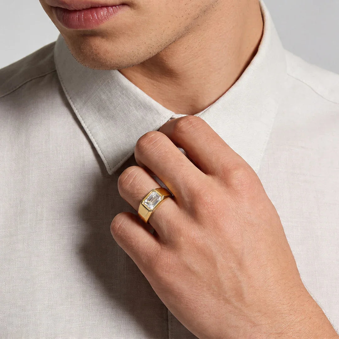 Emerald Bezelle Band Ring Men