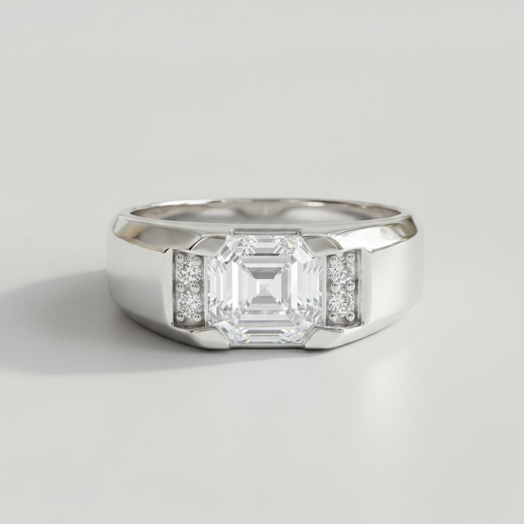 Asscher Solitaire Band Ring Man