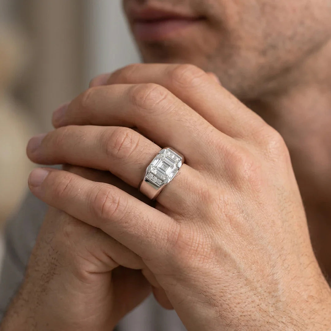 Asscher Solitaire Band Ring Man