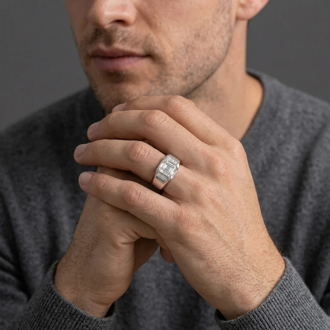 Asscher Solitaire Band Ring Man
