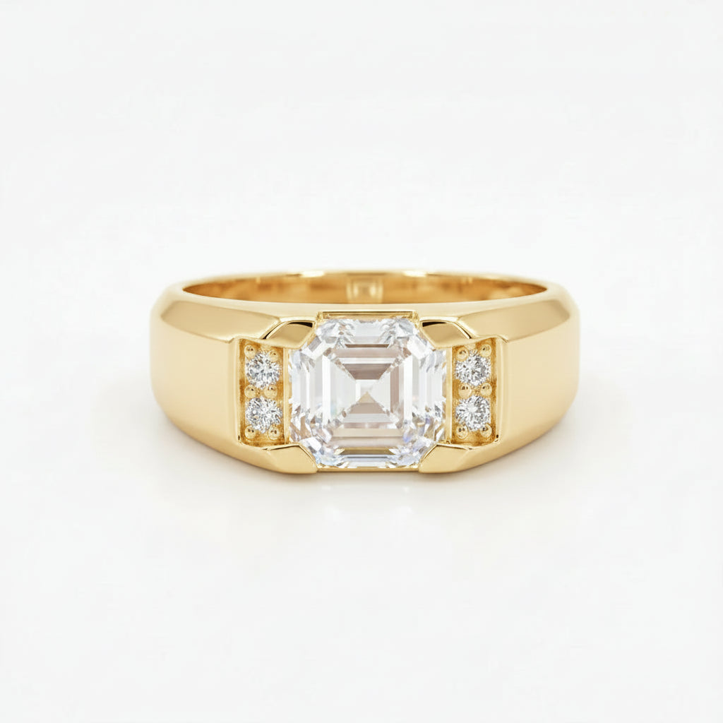 Asscher Solitaire Band Ring Man