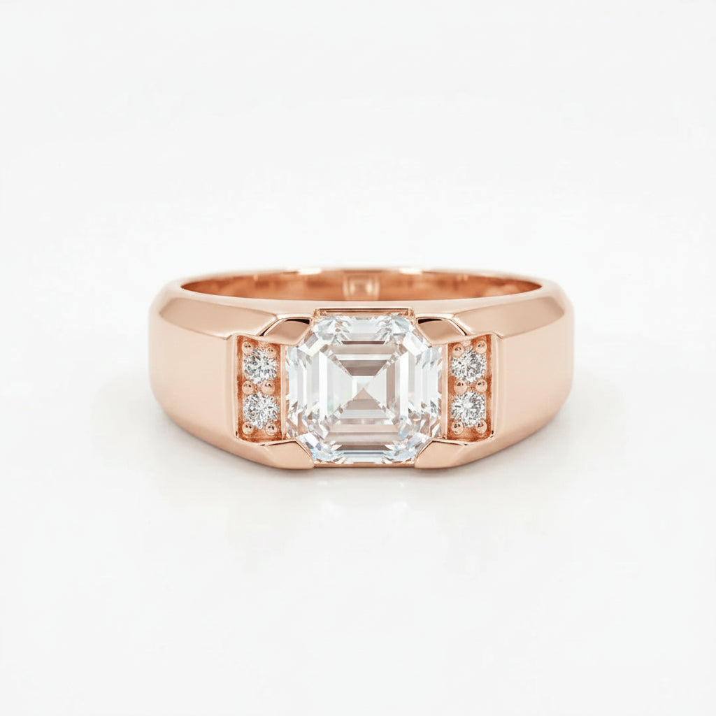 Asscher Solitaire Band Ring Man