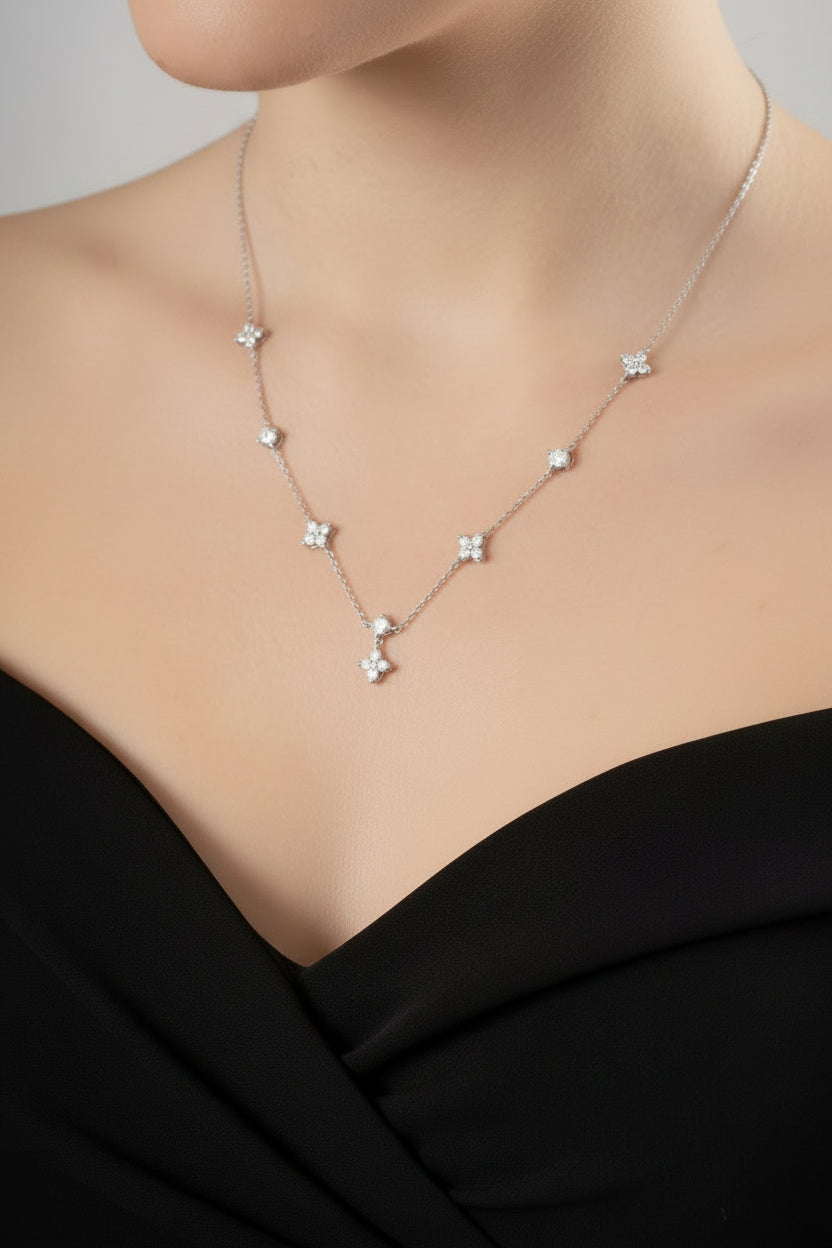 Flower Diamond Charm Necklace