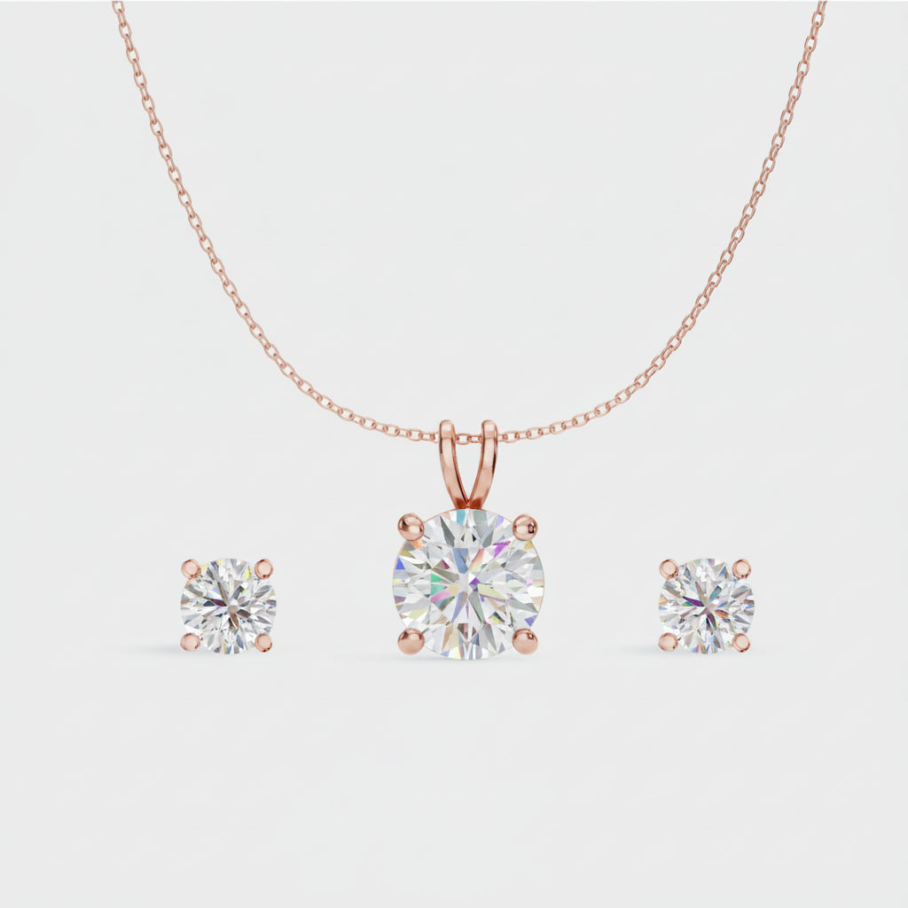 Round Solitaire Diamond Pendant Set