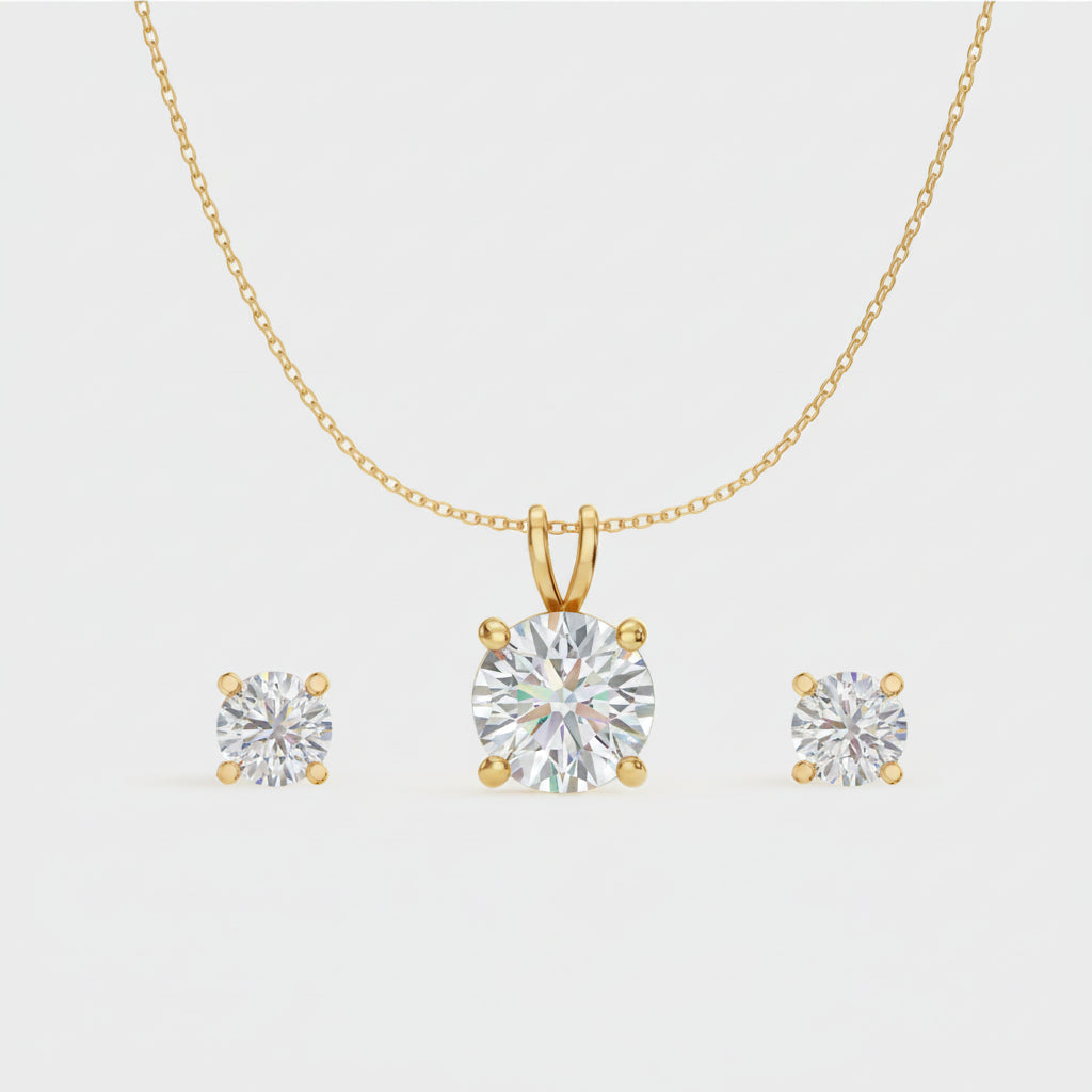 Round Solitaire Diamond Pendant Set