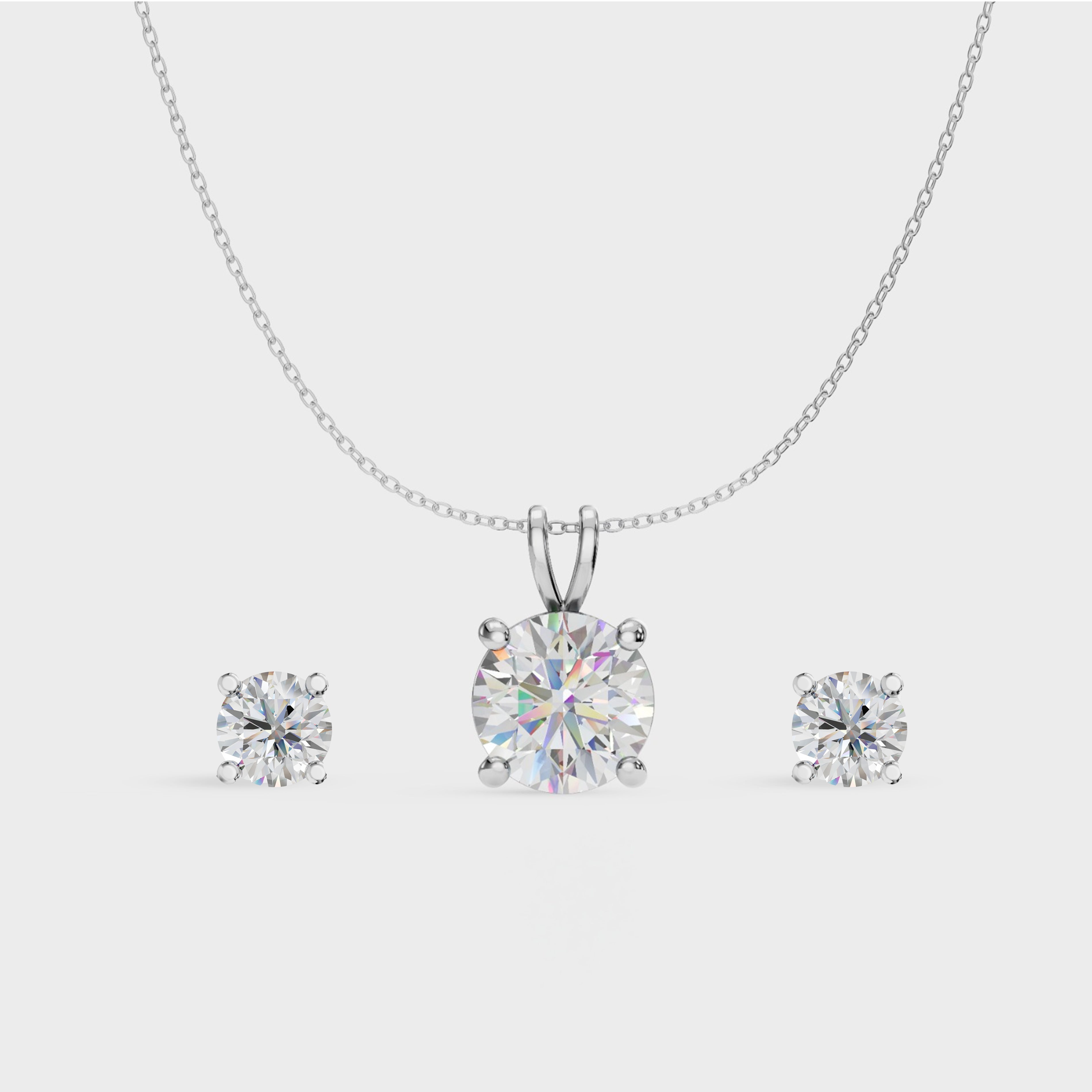 Round Solitaire Diamond Pendant Set