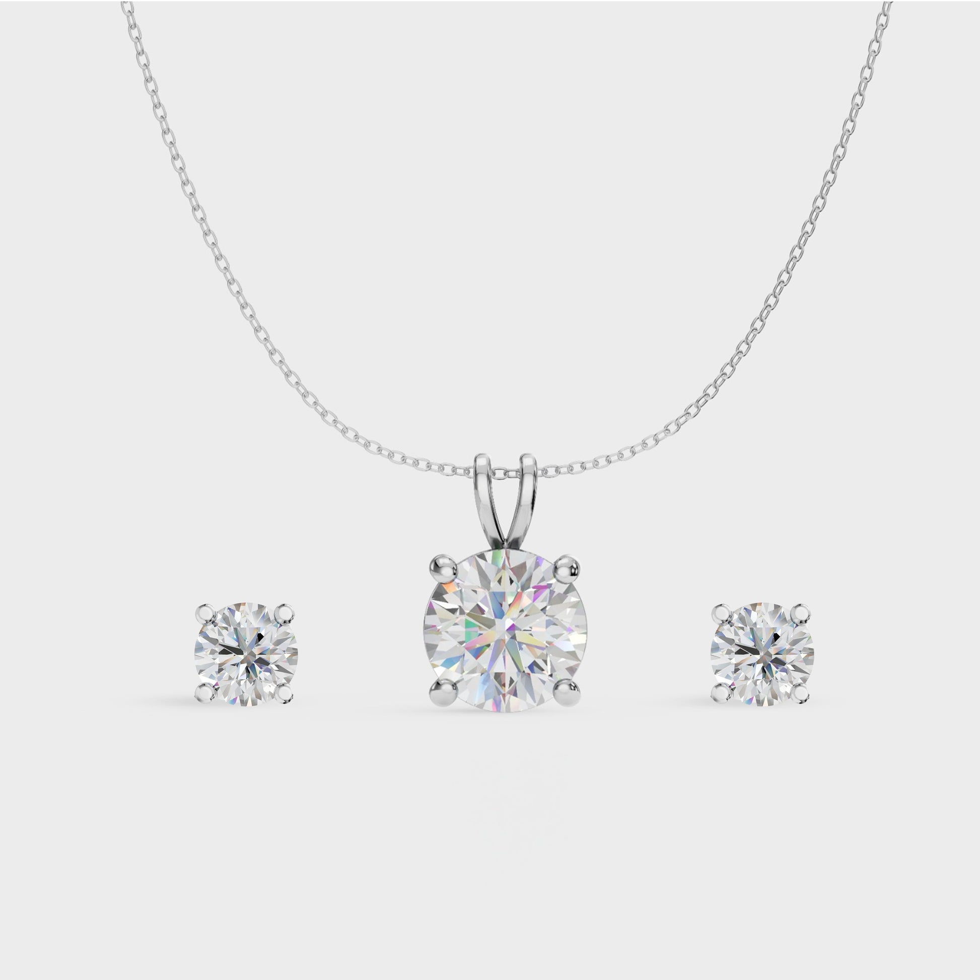 Round Solitaire Diamond Pendant Set