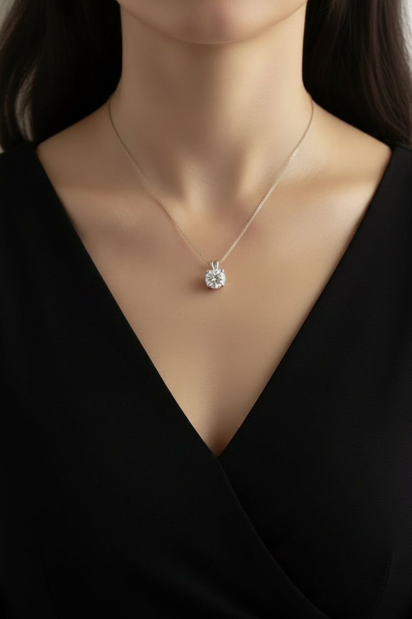 Round Solitaire Diamond Pendant Set
