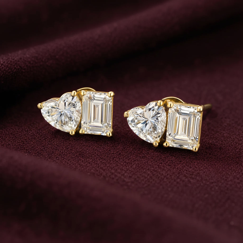 Emerald Heart Duo Stud Earrings